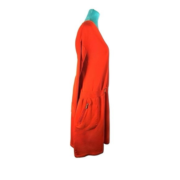 Calvin Klein Orange Zip-Front Knit Dress - Long Sleeve Casual Midi with Pockets - Picture 5 of 12